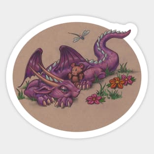 Napping Dragon (with teddy bear) Sticker